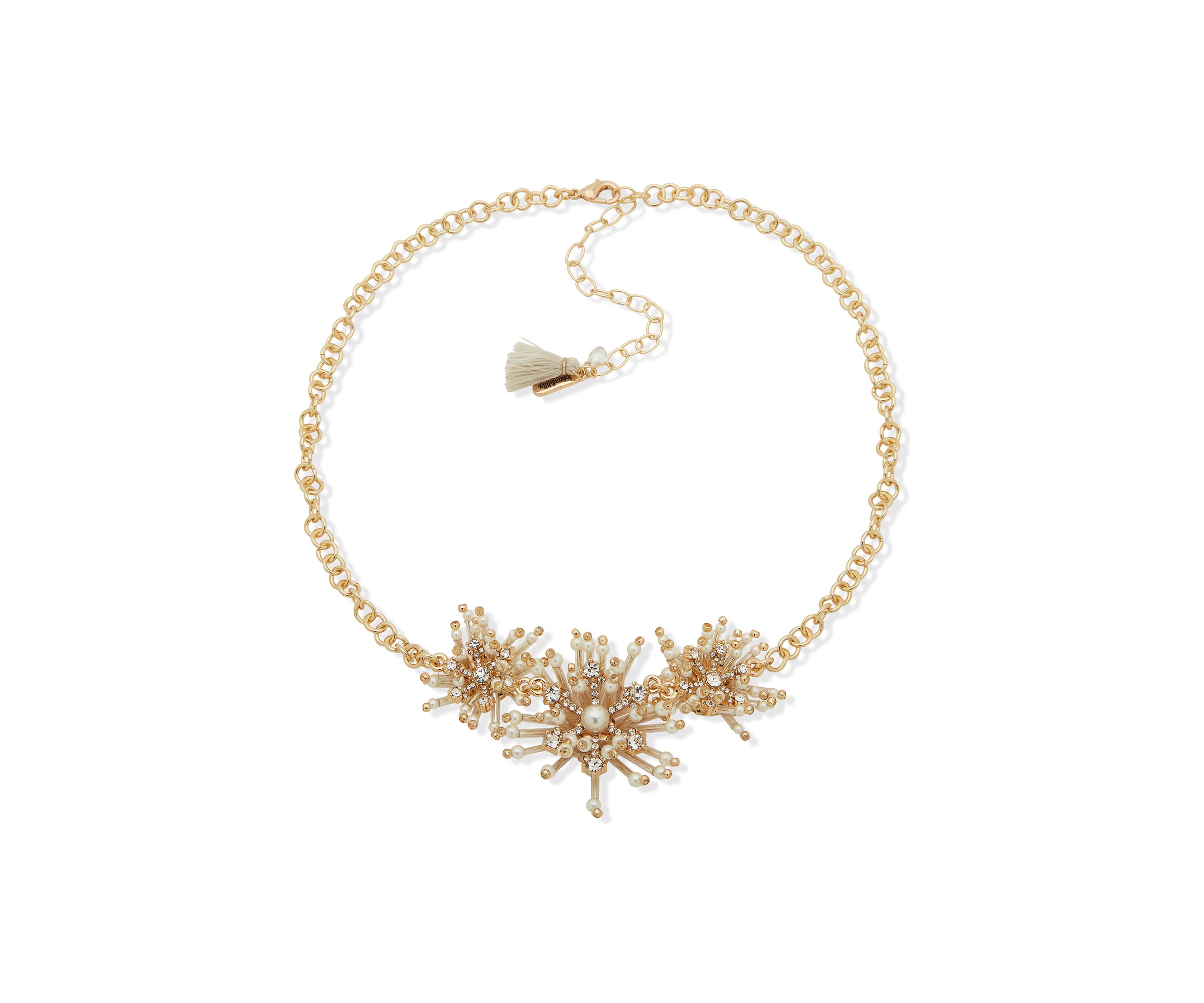 Gold Tone White Pearl Stone Frontal Necklace