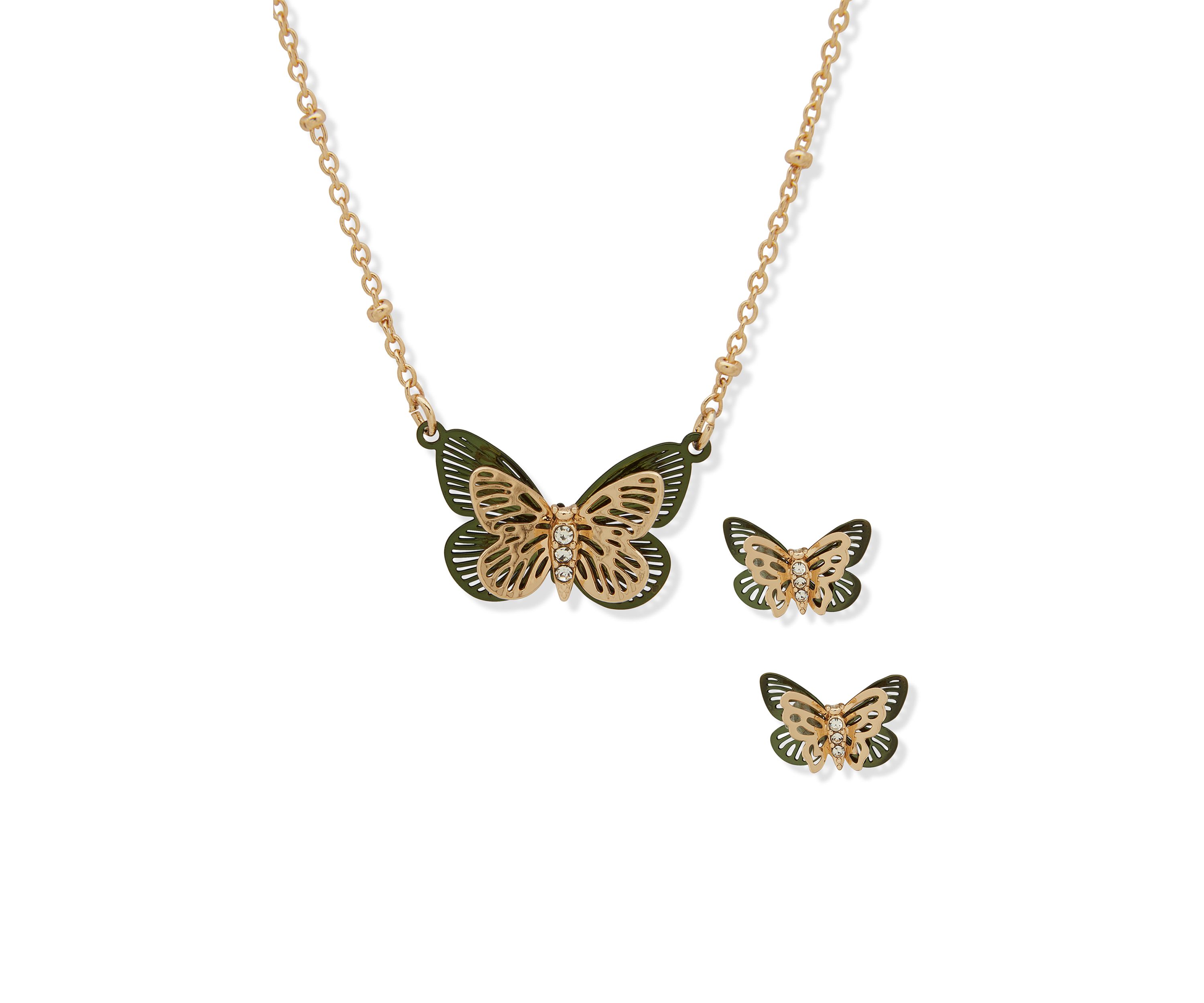 Butterfly Earrings and Necklace Set