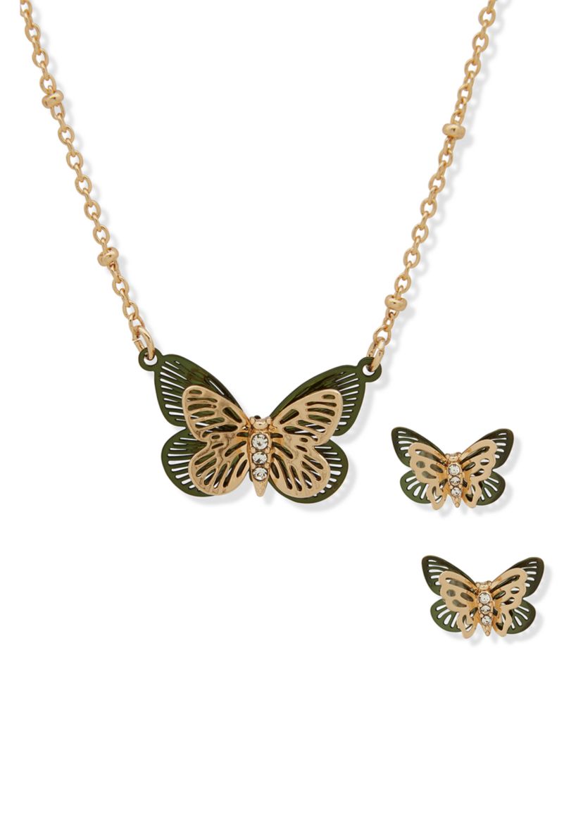 Butterfly Earrings and Necklace Set