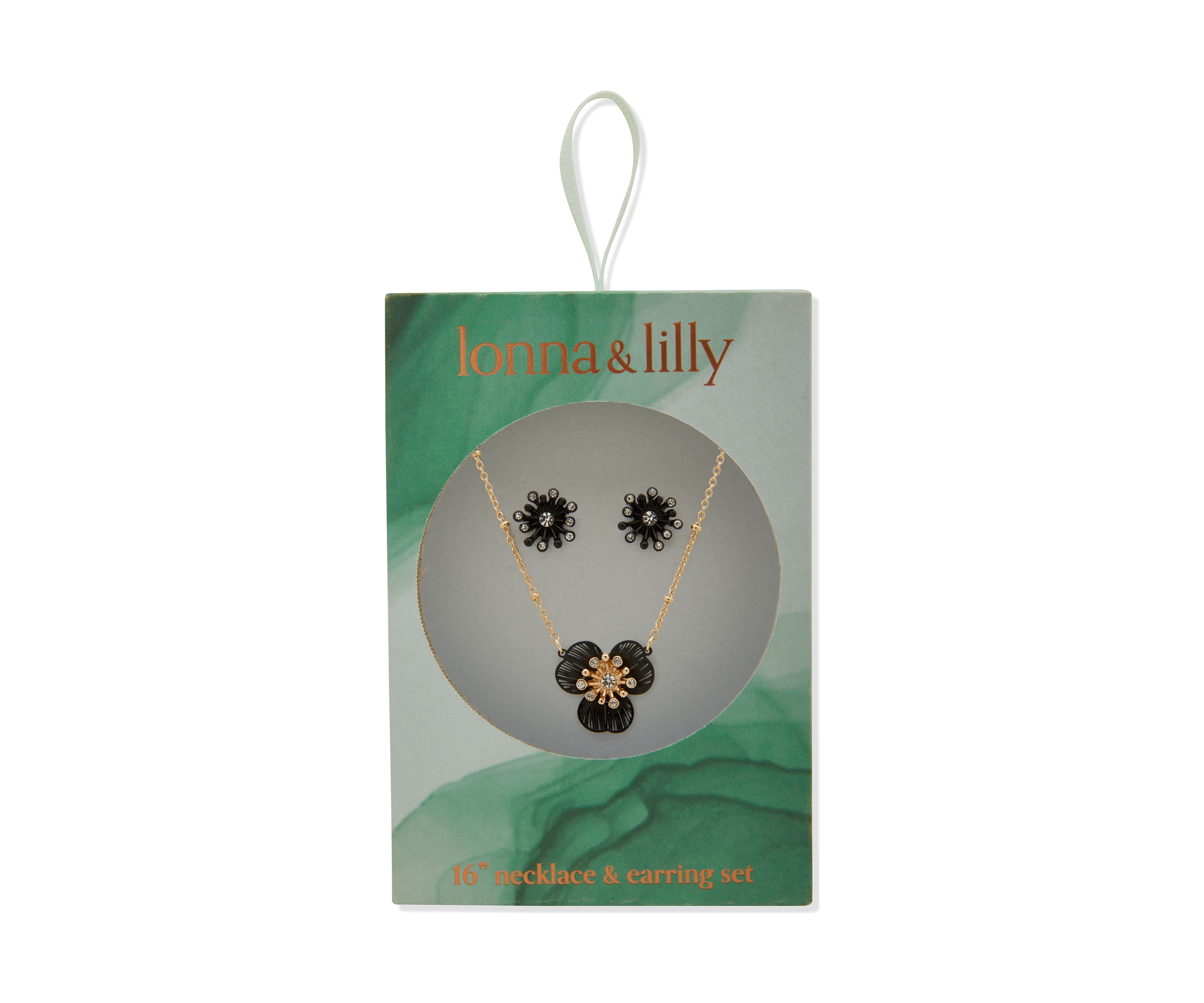 Gold Tone Flower Earrings and Necklace Set