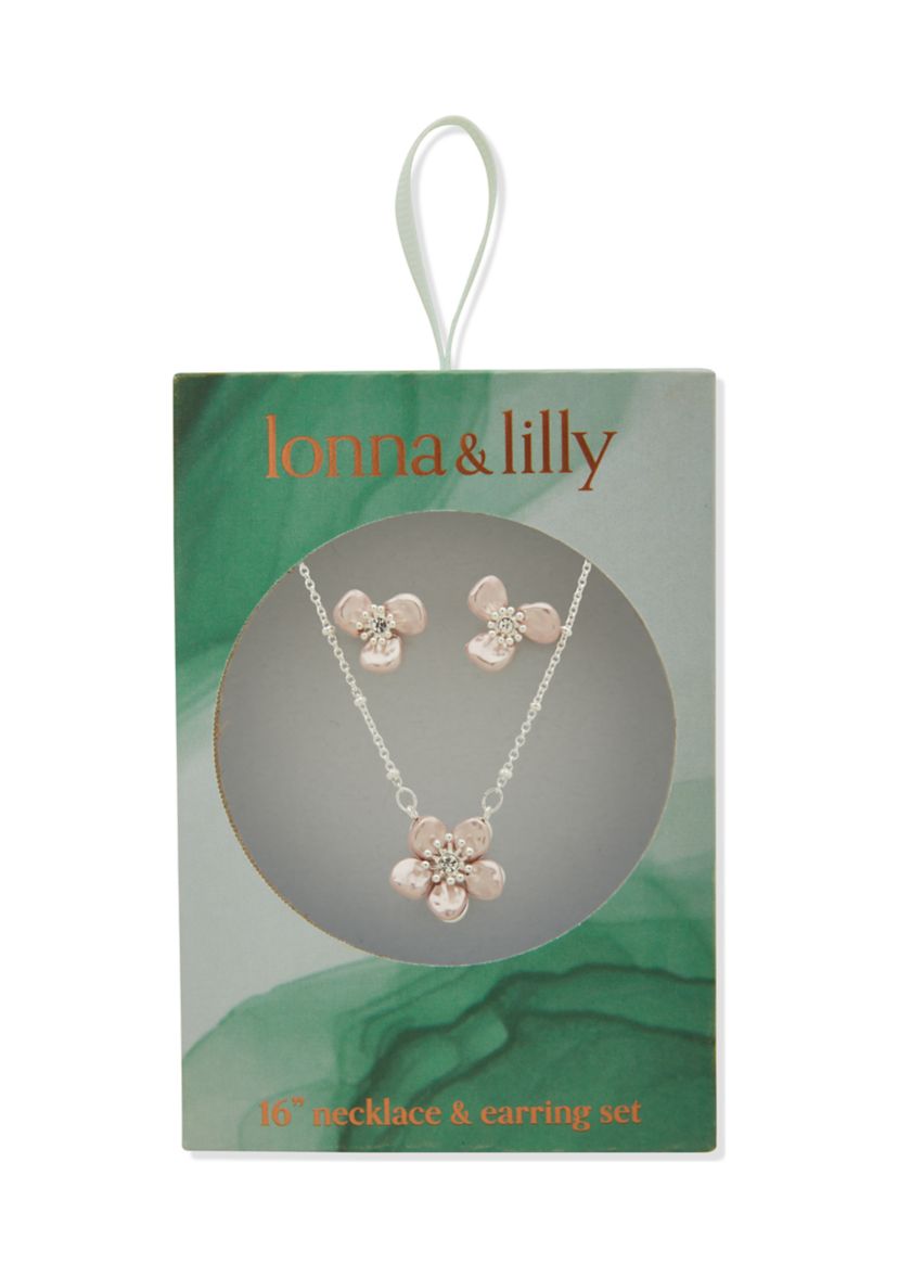 Flower Earrings and Necklace Set