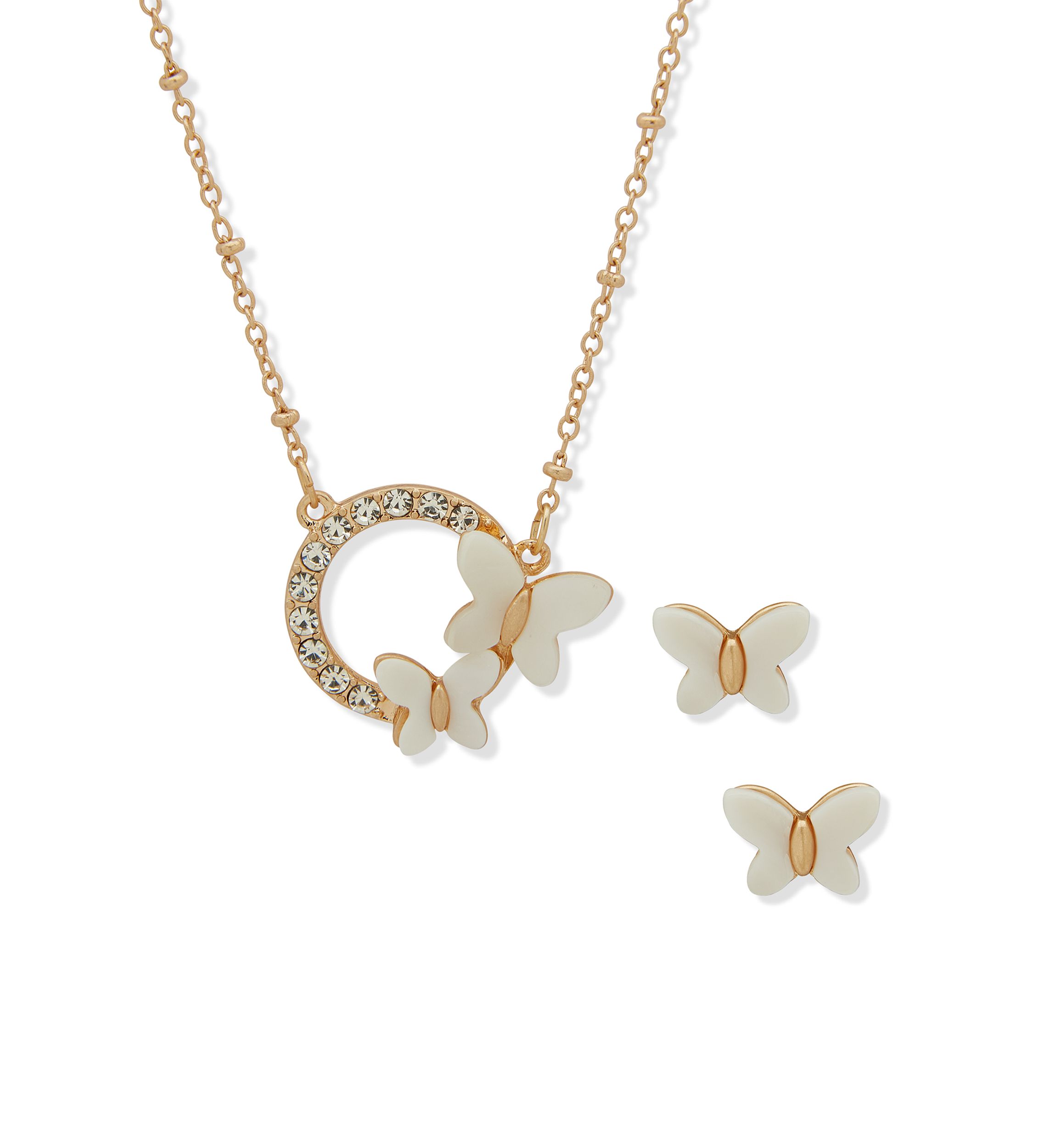 Gold Tone Butterfly Earrings and Necklace Set