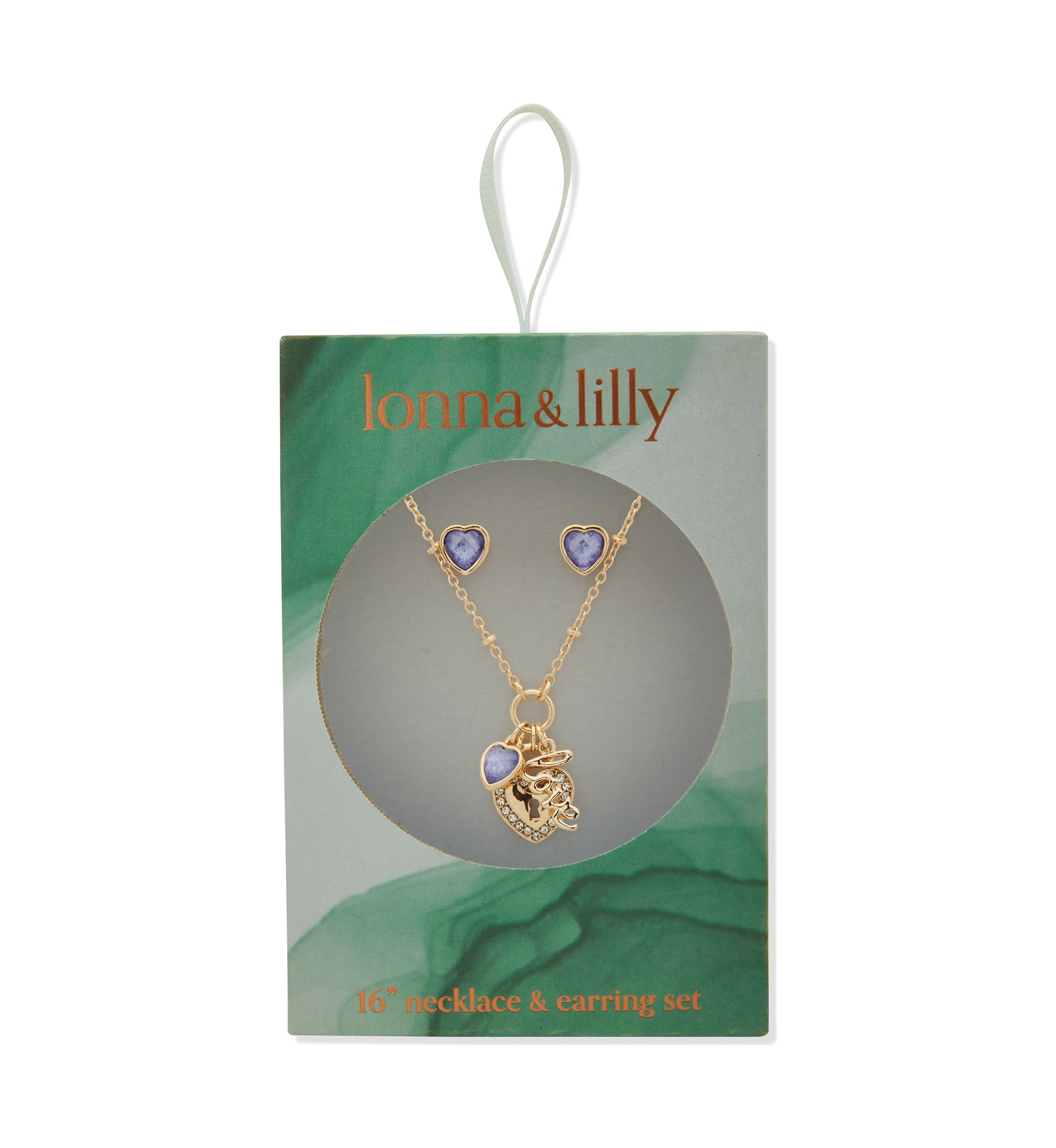 Gold Tone Crystal Heart Earrings and Necklace Set