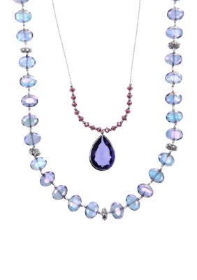 Silver-Tone and Purple Stone Pendant Necklace