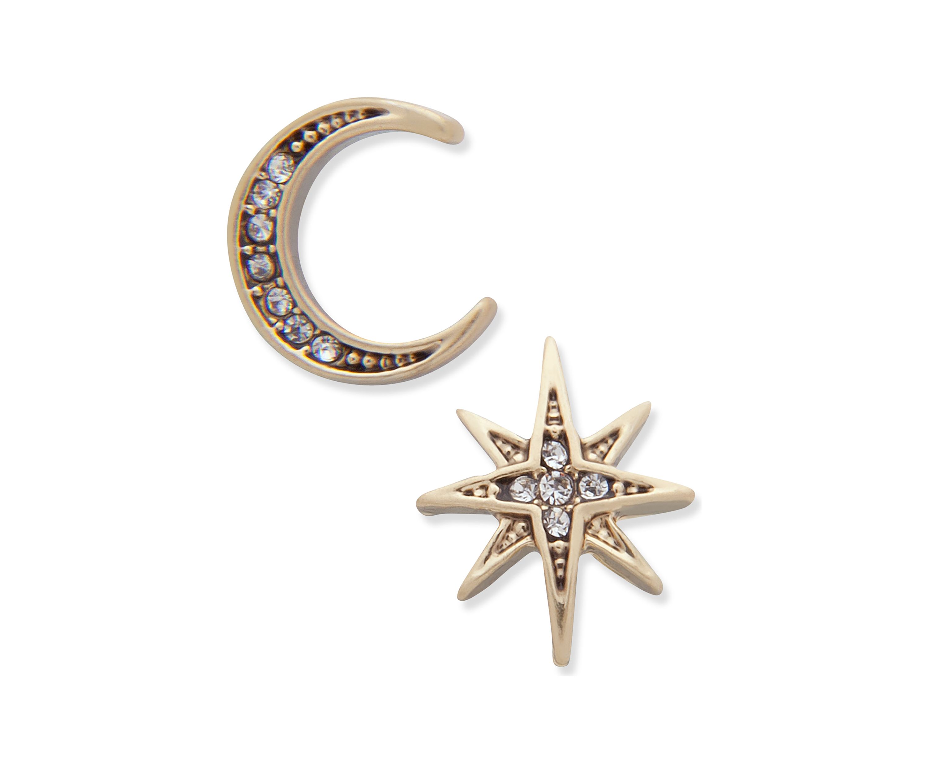 Gold Tone Crystal Moon & Star Stud Earrings
