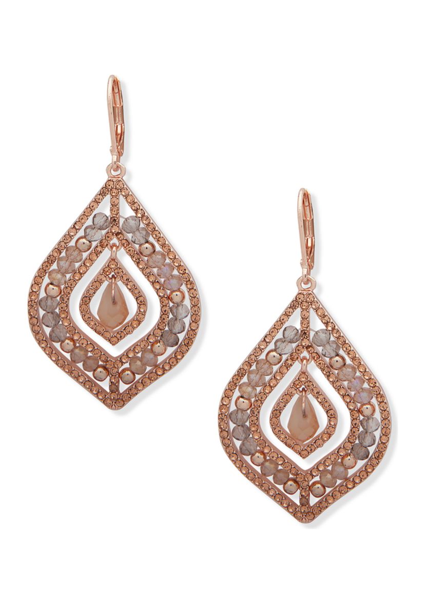 Rose Gold Tone Blush Crystal Beaded Chandelier Earrings