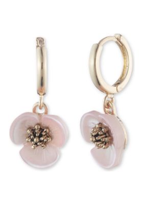 Lonna & Lilly Gold Tone Pink Flower Drop Off Hoop Earrings
