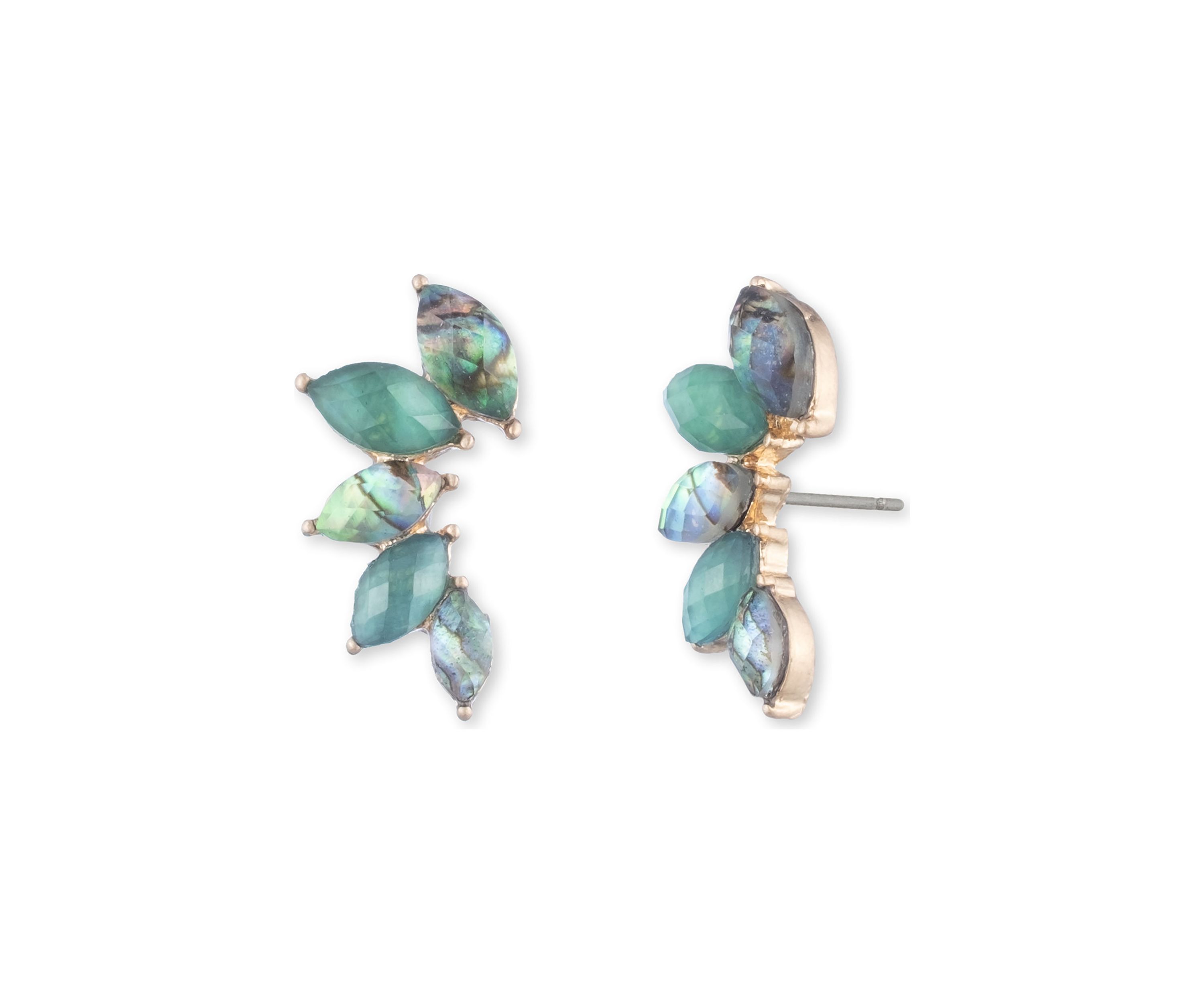 Gold Tone Green Stone Crawler Earrings