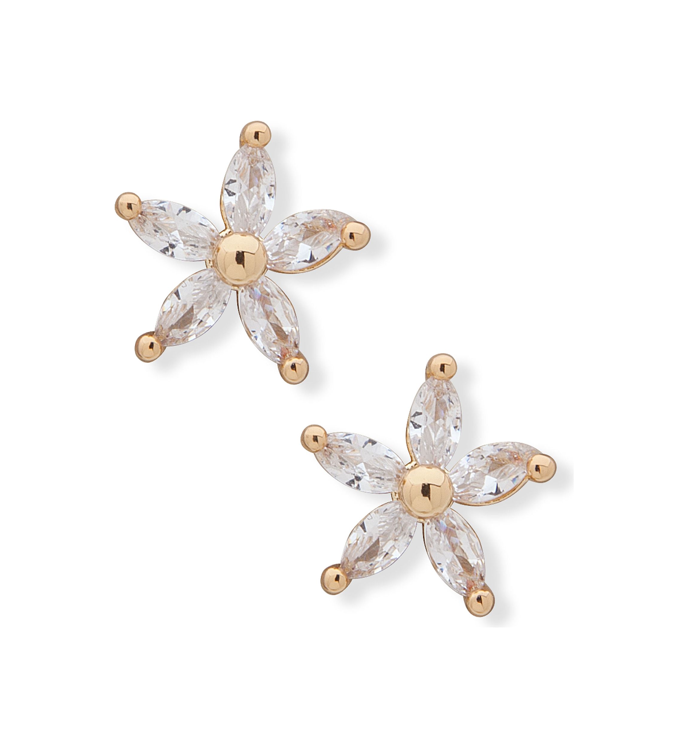 Gold Tone Crystal Cubic Zirconia Flower Stud Earrings