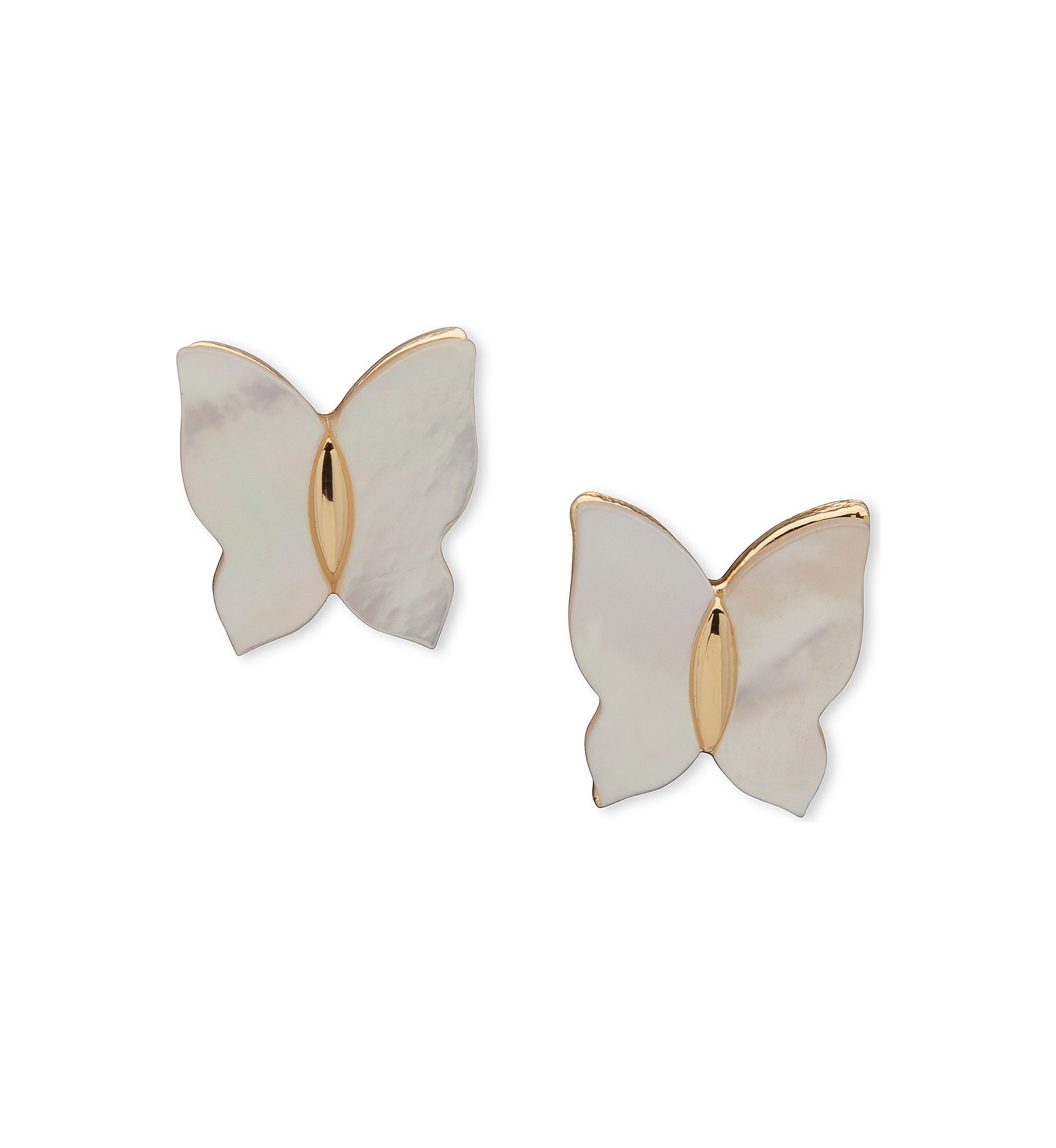 Gold Tone White Butterfly Stud Earrings