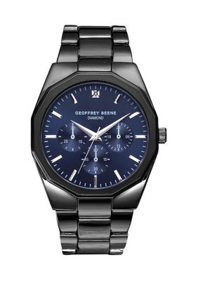 Geoffrey Beene Men's Octagon Subdials Genuine Diamond Accent Link Watch