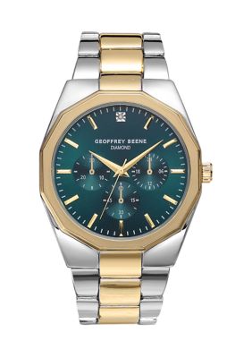Geoffrey Beene Men's Octagon Subdials Genuine Diamond Accent Link Watch