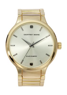 Concepts In Time Men's Gold Tone Black Diamond Bracelet Watch