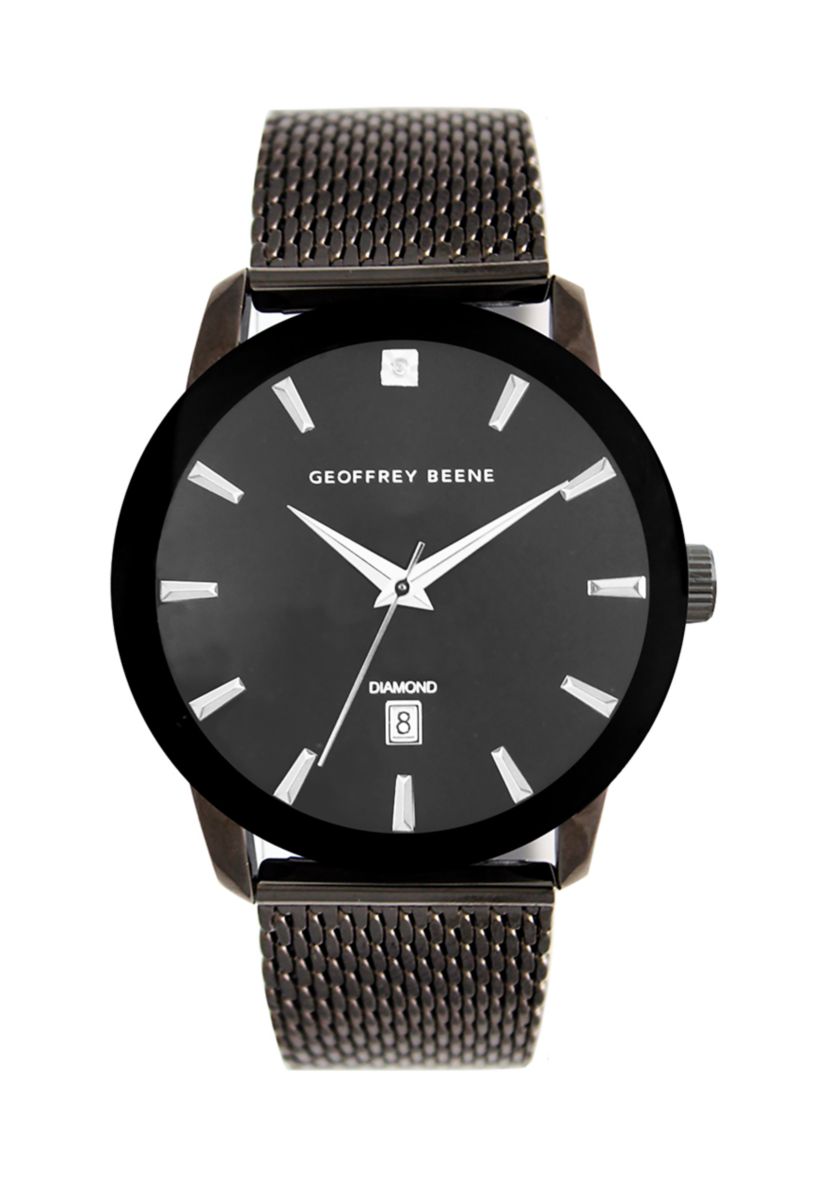 Metalized Bezel Diamond Accent Mesh Watch