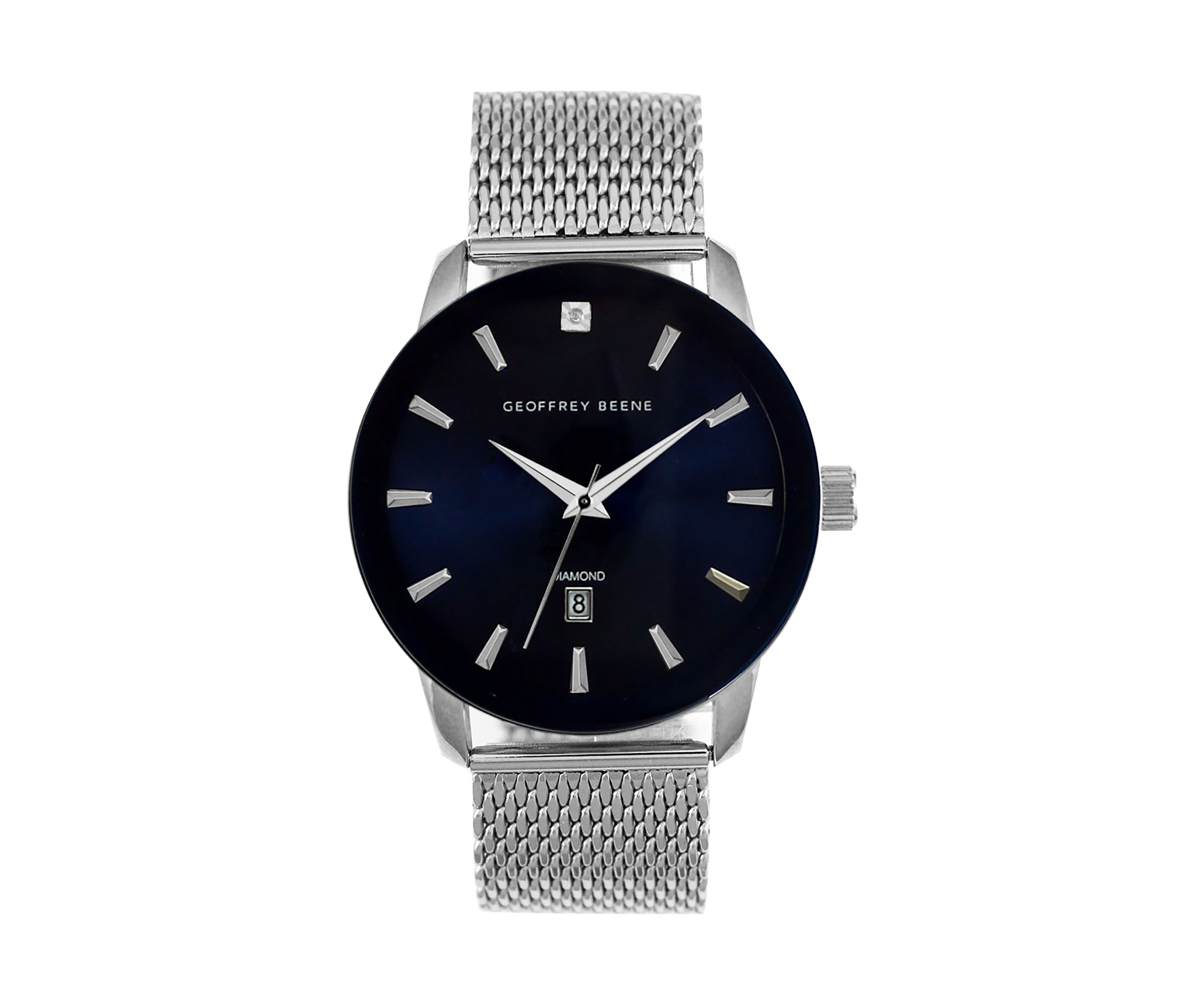 Metalized Blue Bezel Diamond Accent Mesh Watch