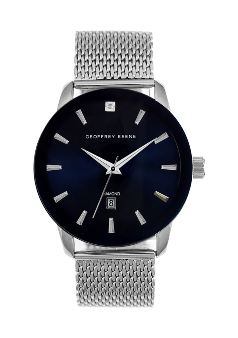 Metalized Blue Bezel Diamond Accent Mesh Watch