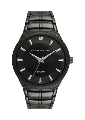 Geoffrey Beene Men's Slim Diamond Dial Bracelet Watch, Black, 18 in