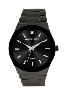 Geoffrey Beene Men's Metalized Bezel Diamond Accent Bracelet Watch, Black, 18 in