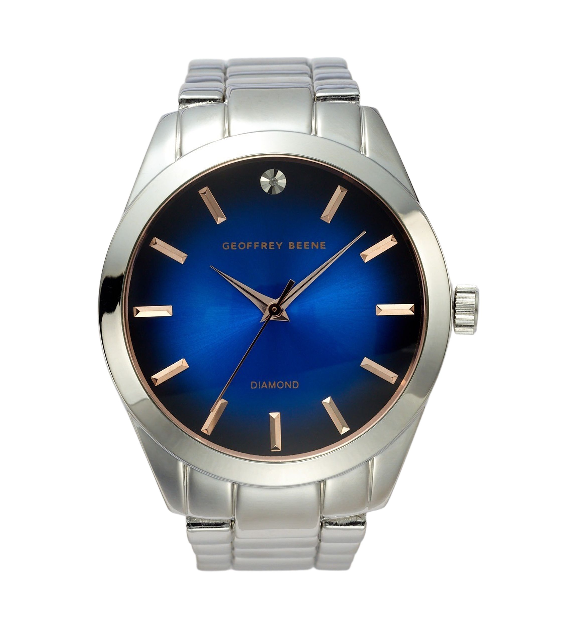 Silver Tone Blue Degrade Genuine Diamond Watch