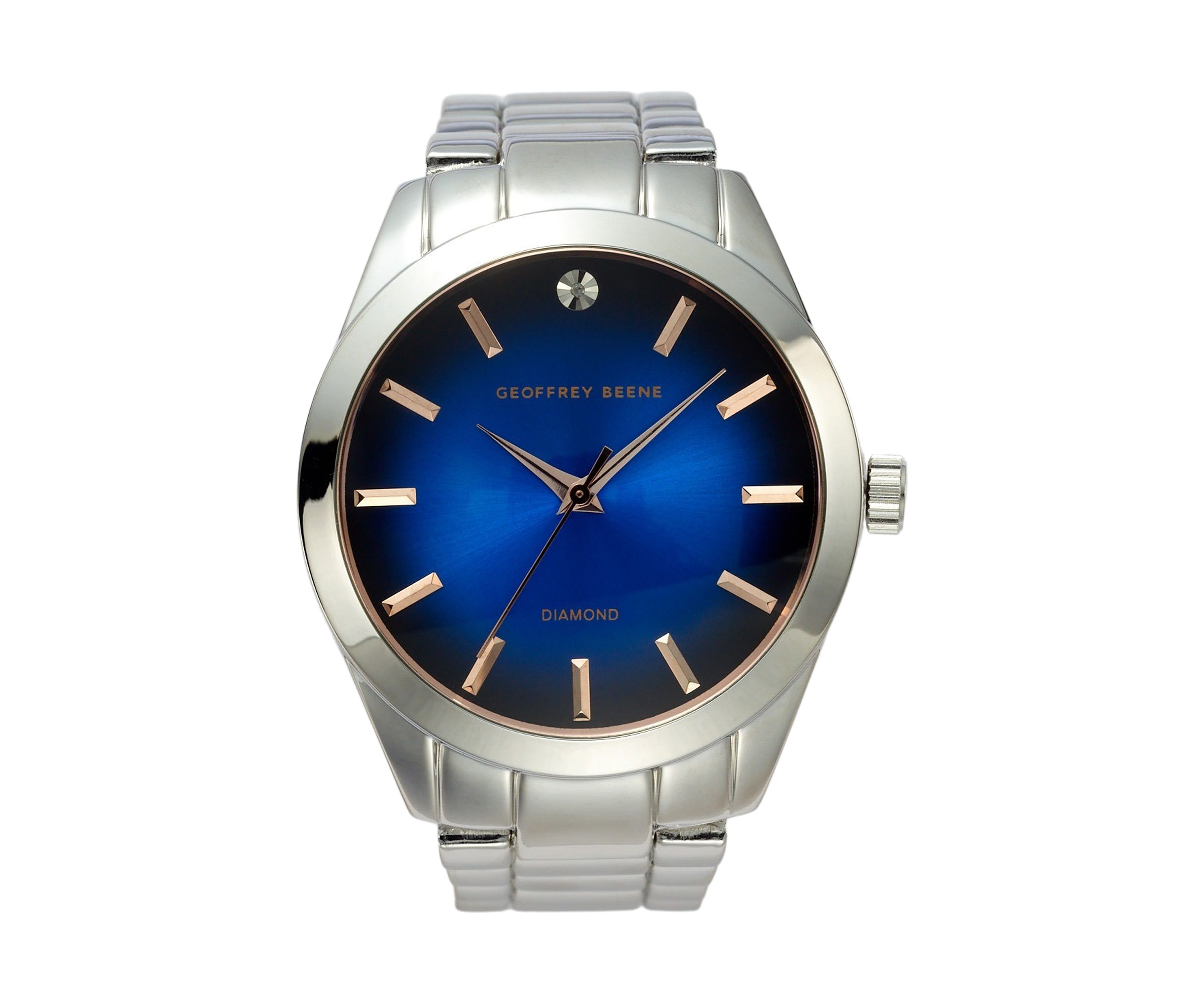 Silver Tone Blue Degrade Genuine Diamond Watch