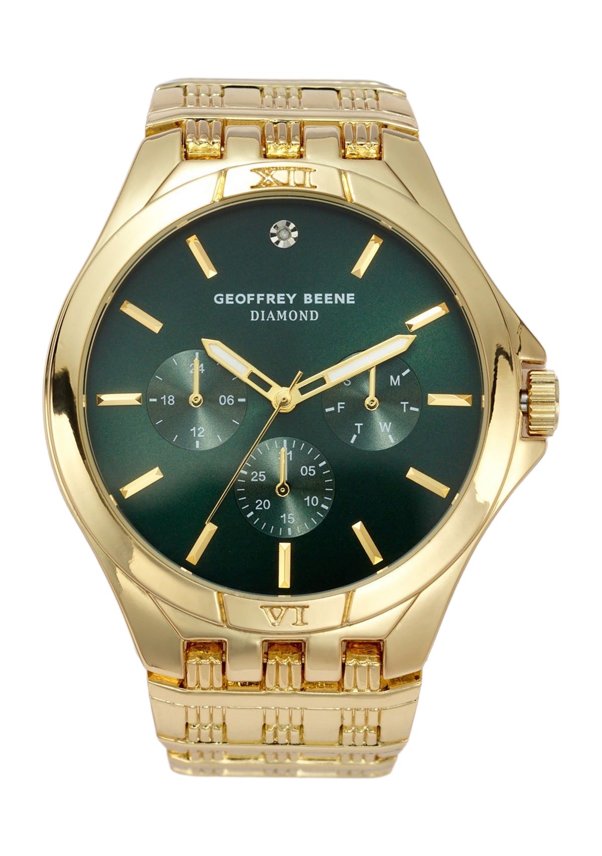 Gold Tone Green Dial Diamond Watch