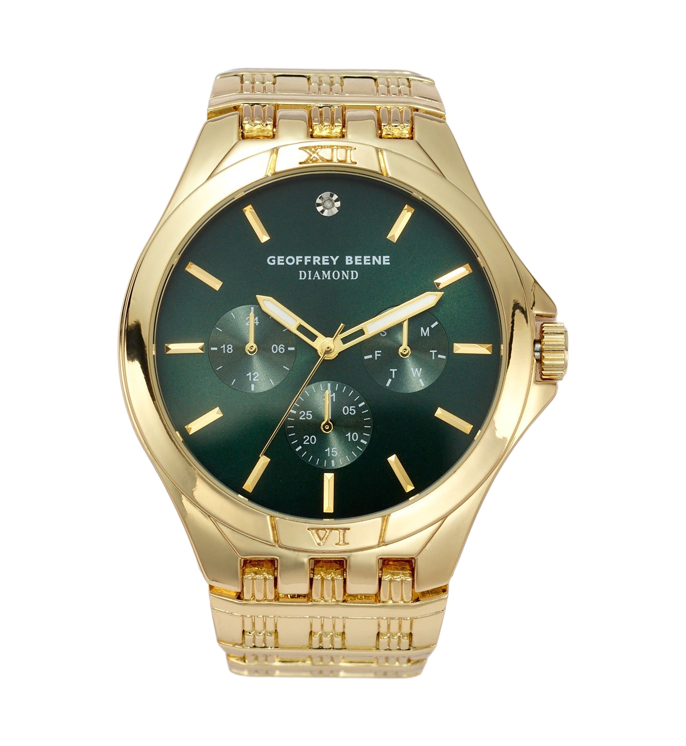 Gold Tone Green Dial Diamond Watch