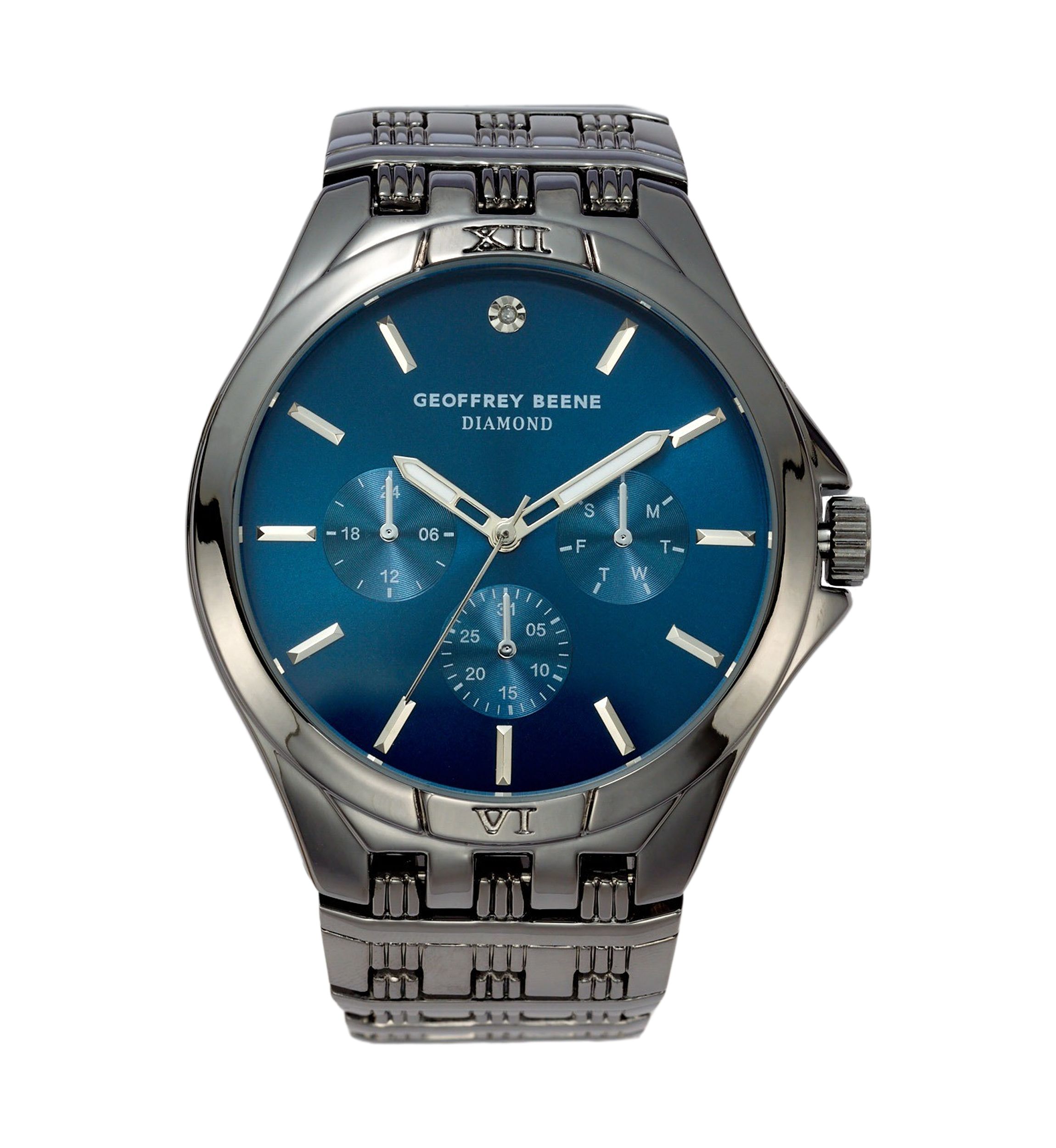 Gunmetal Blue Dial Genuine Diamond Watch