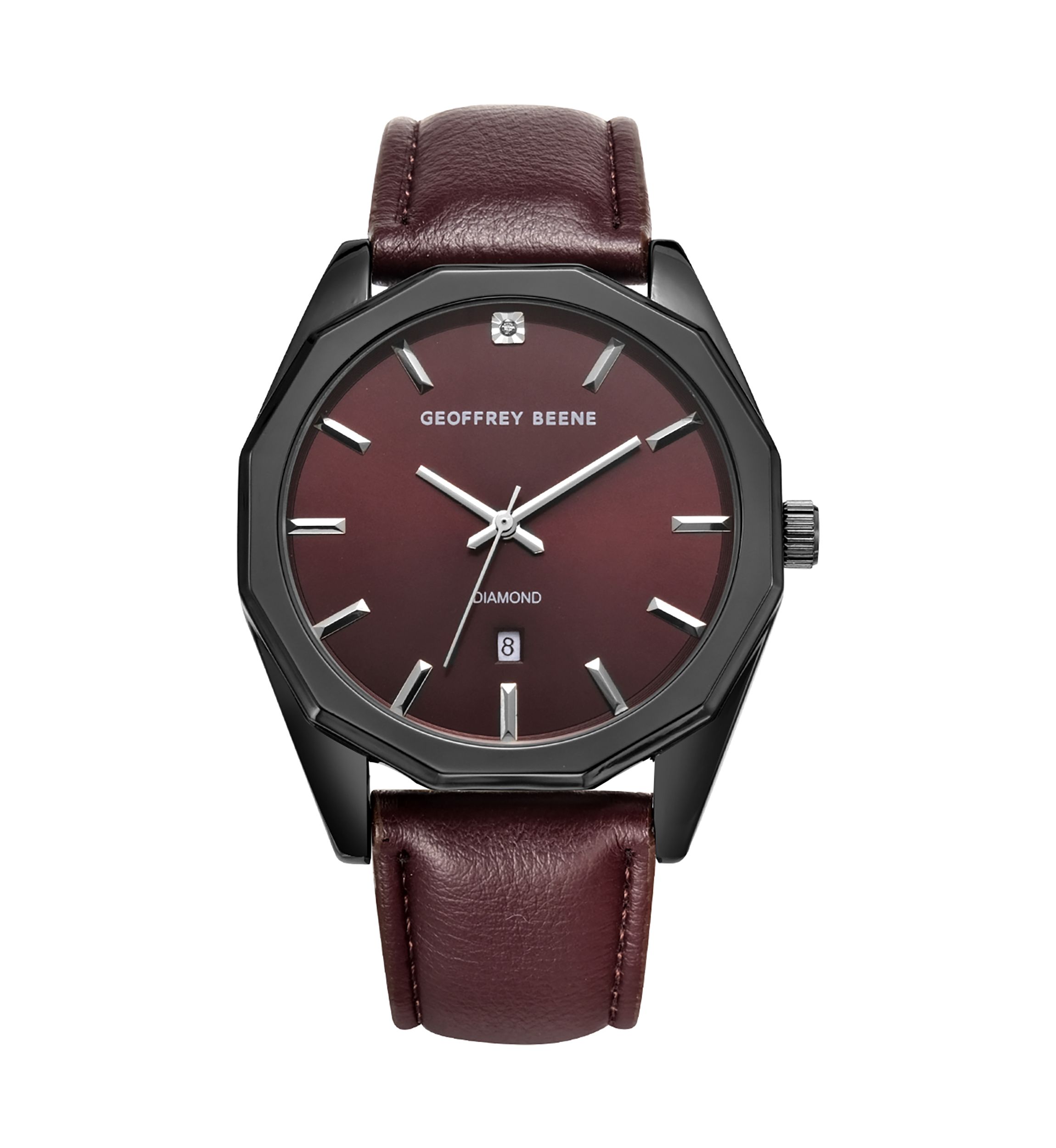 43 Millimeter Gunmetal Tone Genuine Diamond Dial Maroon Strap Watch