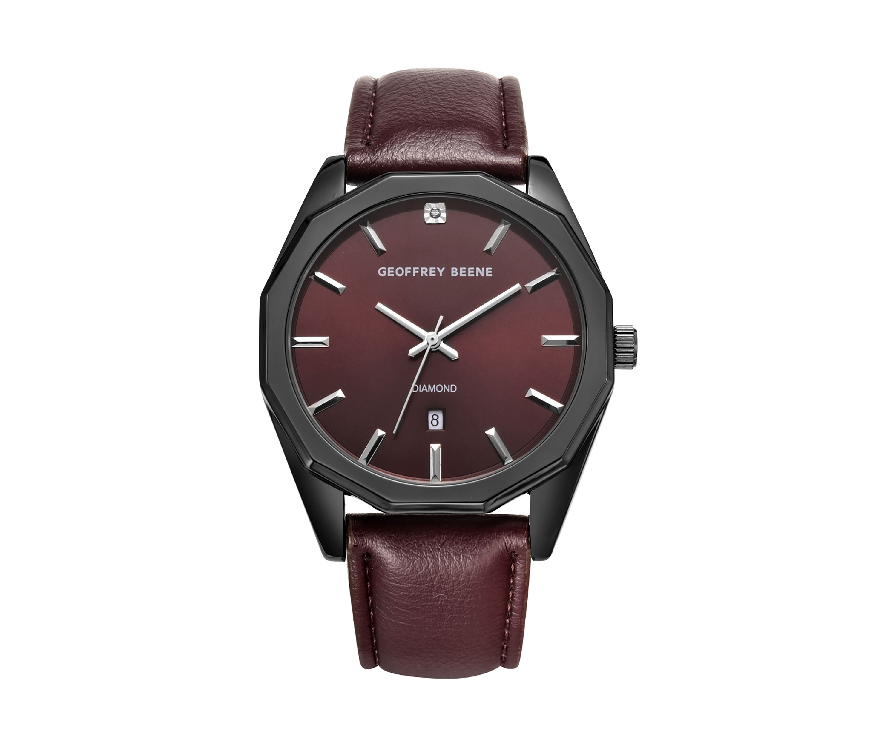 43 Millimeter Gunmetal Tone Genuine Diamond Dial Maroon Strap Watch