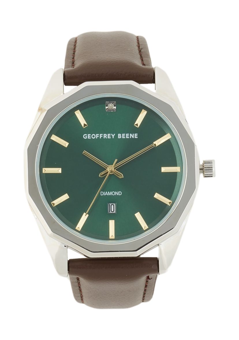 43 Millimeter Silver Diamond Green Dial Octagonal Bezel Watch