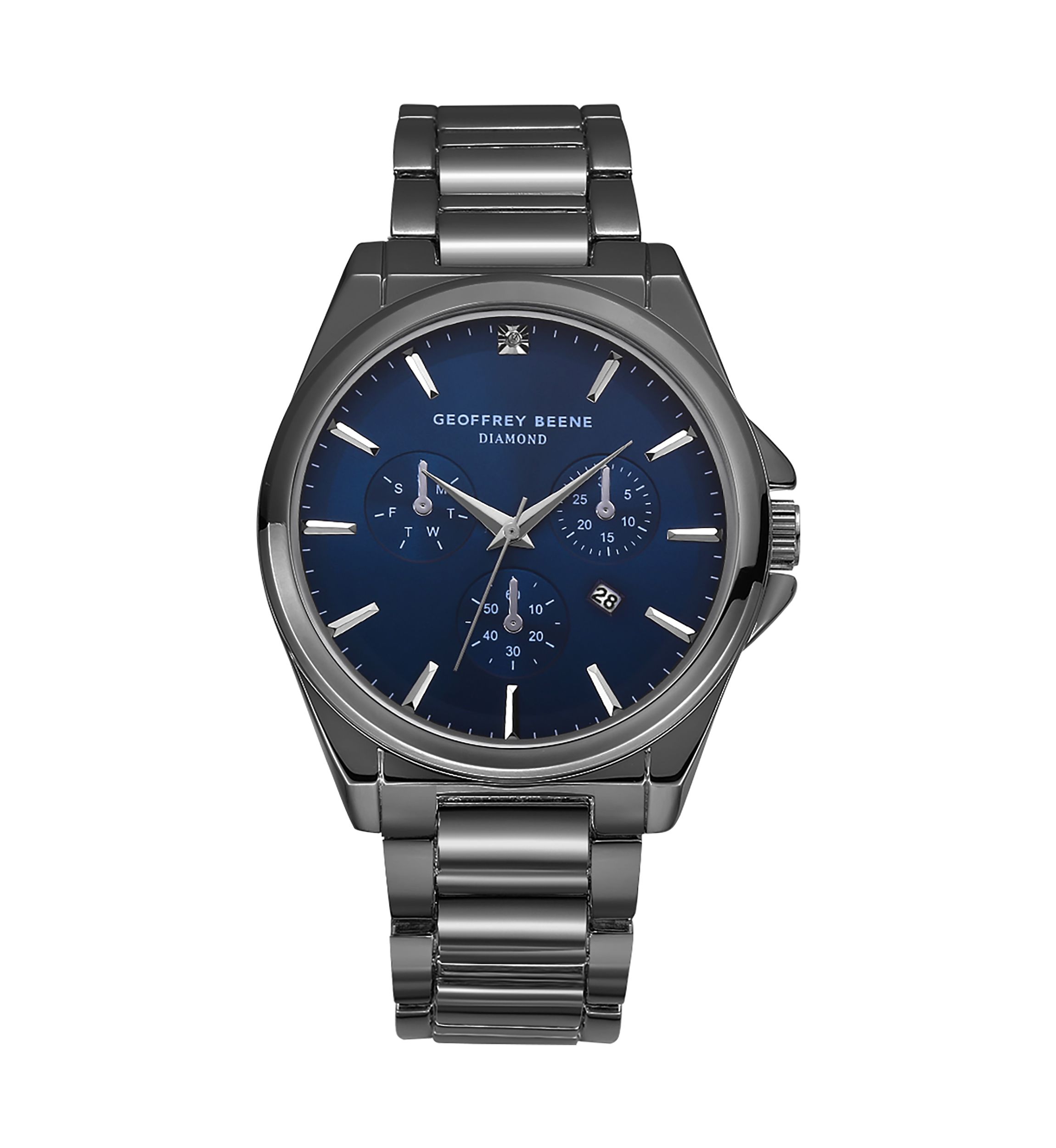 Gunmetal Tone Genuine Diamond Blue Dial Bracelet Watch
