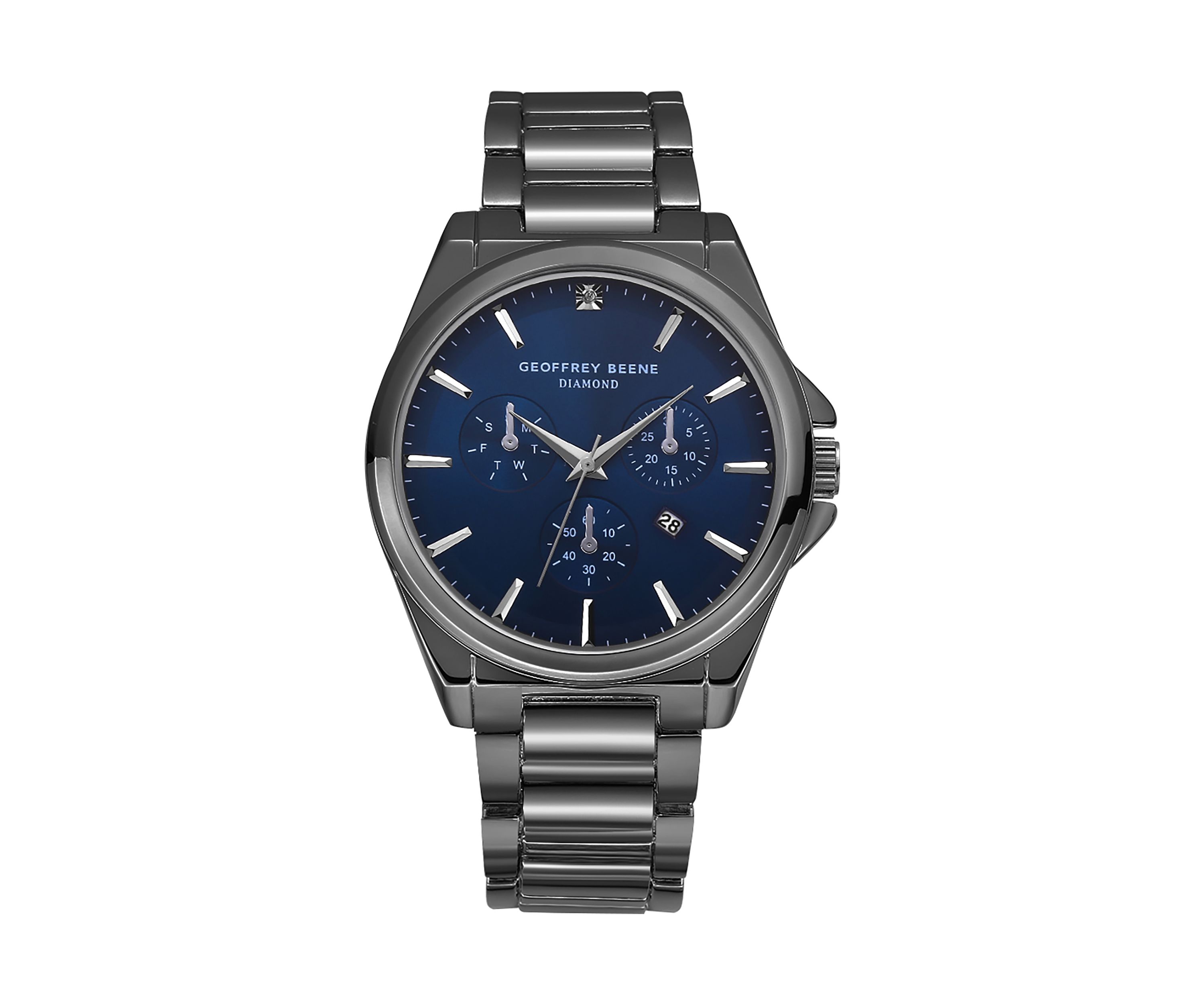 Gunmetal Tone Genuine Diamond Blue Dial Bracelet Watch