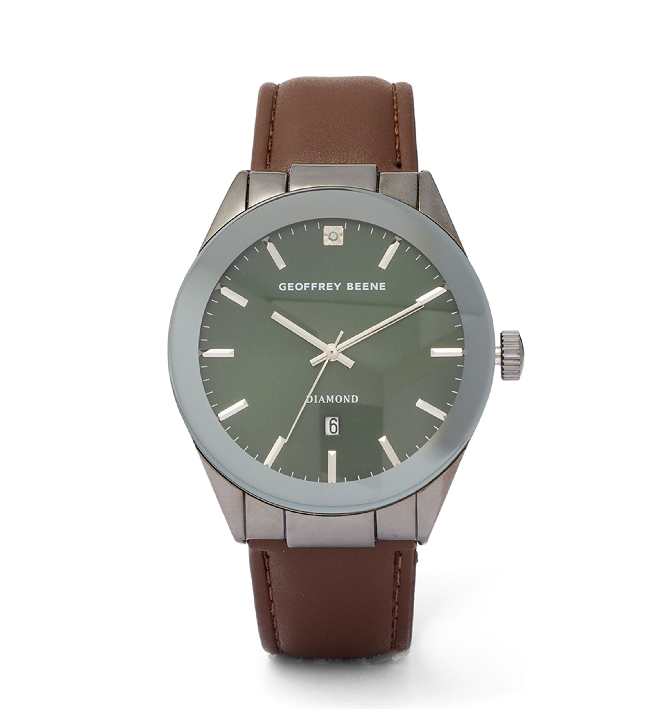 Gunmetal Brown Leather Green Face Watch