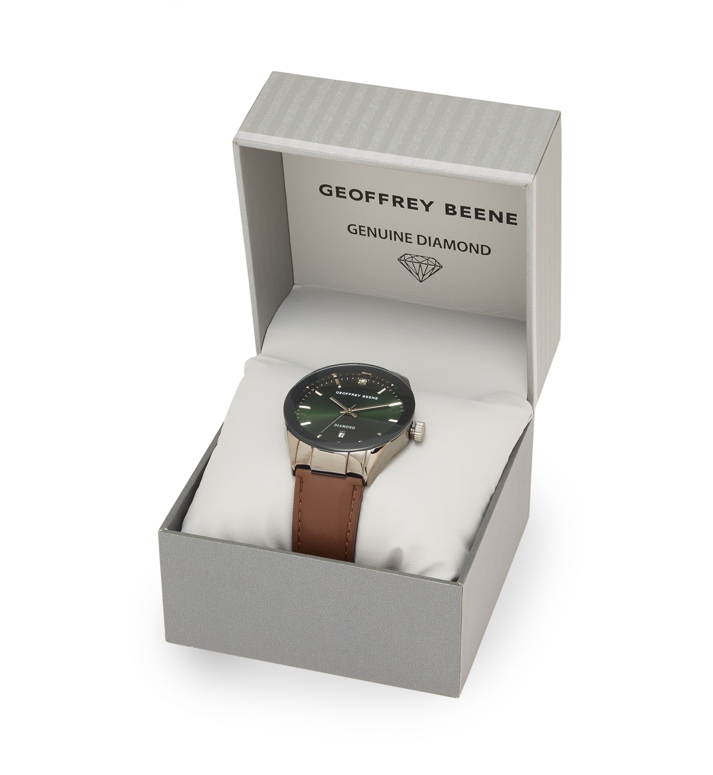 Gunmetal Brown Leather Green Face Watch