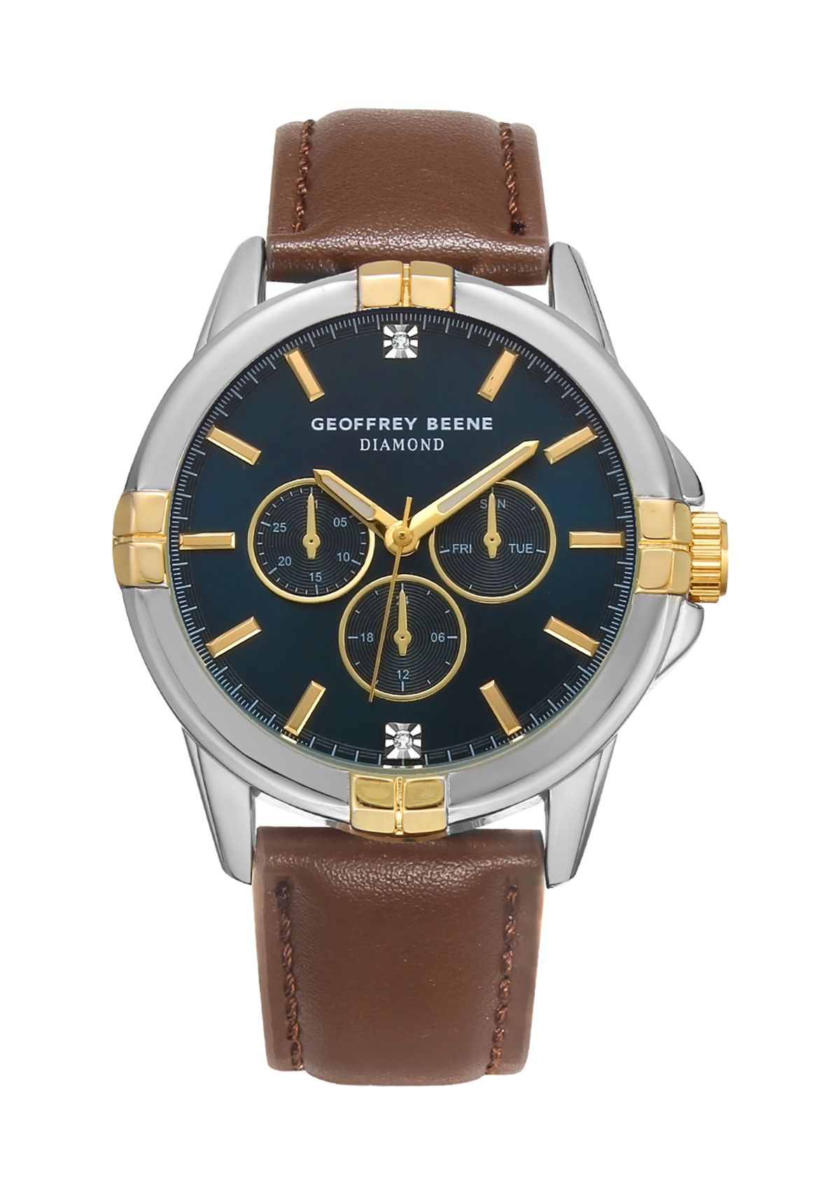 Two Tone Brown Leather Strap Watch