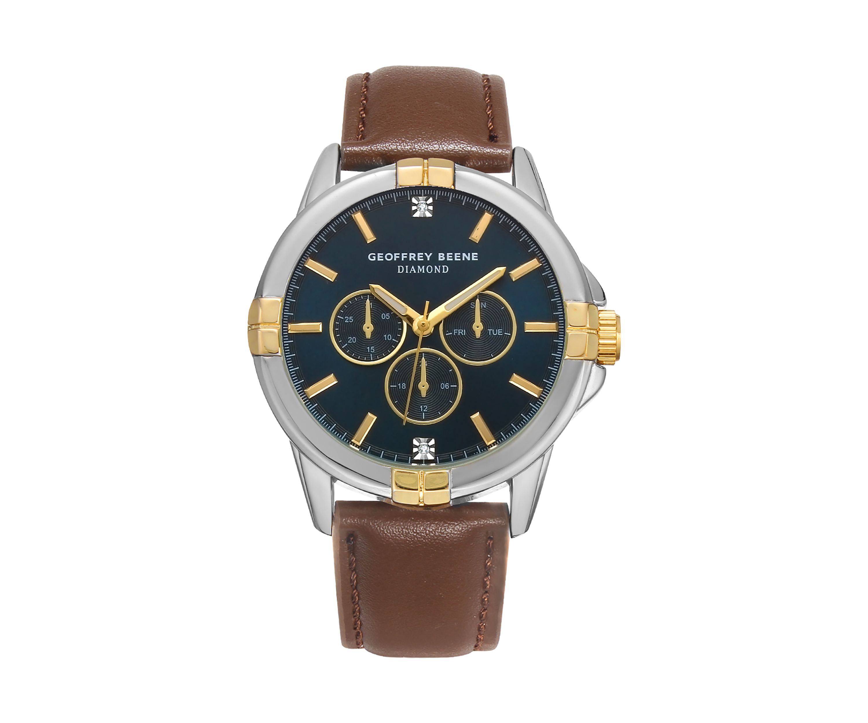 Two Tone Brown Leather Strap Watch