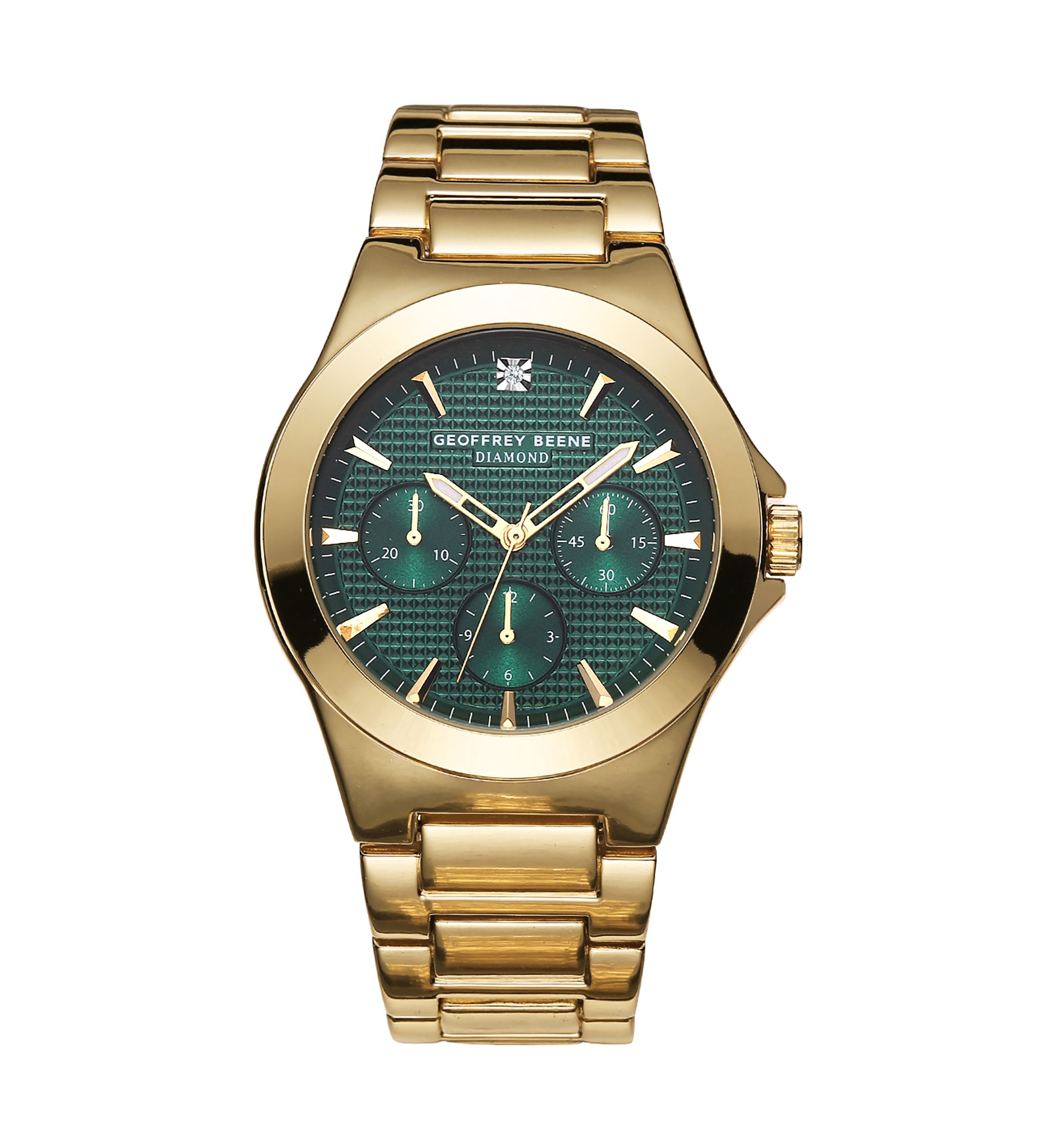Gold Tone Green Dial Genuine Diamond Bracelet Watch