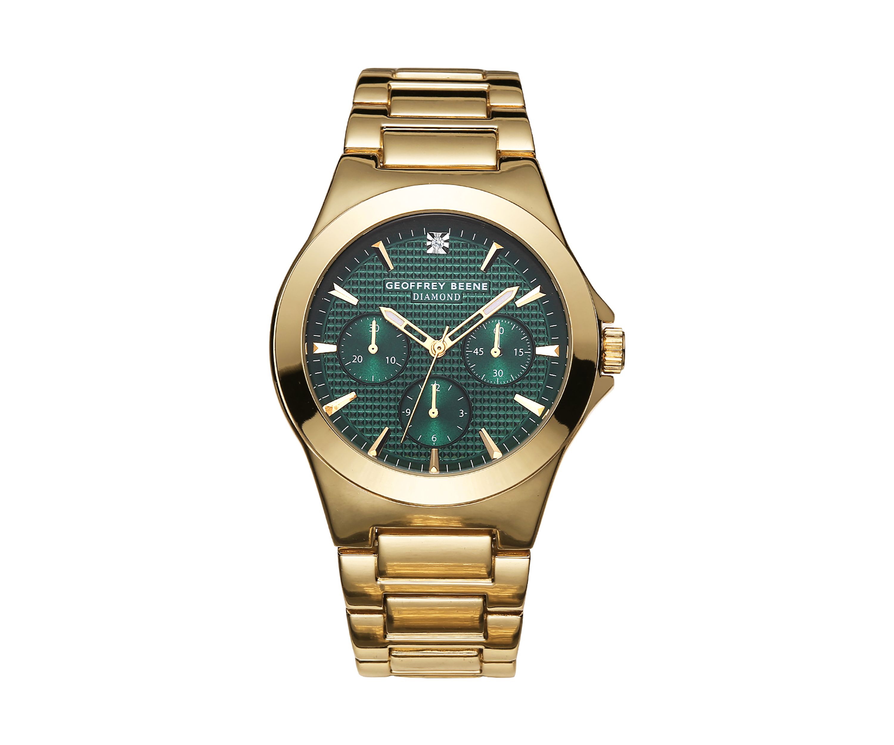 Gold Tone Green Dial Genuine Diamond Bracelet Watch