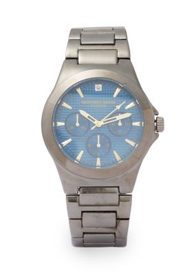 Geoffrey Beene Men's Gunmetal Tone Textured Blue Dial Watch