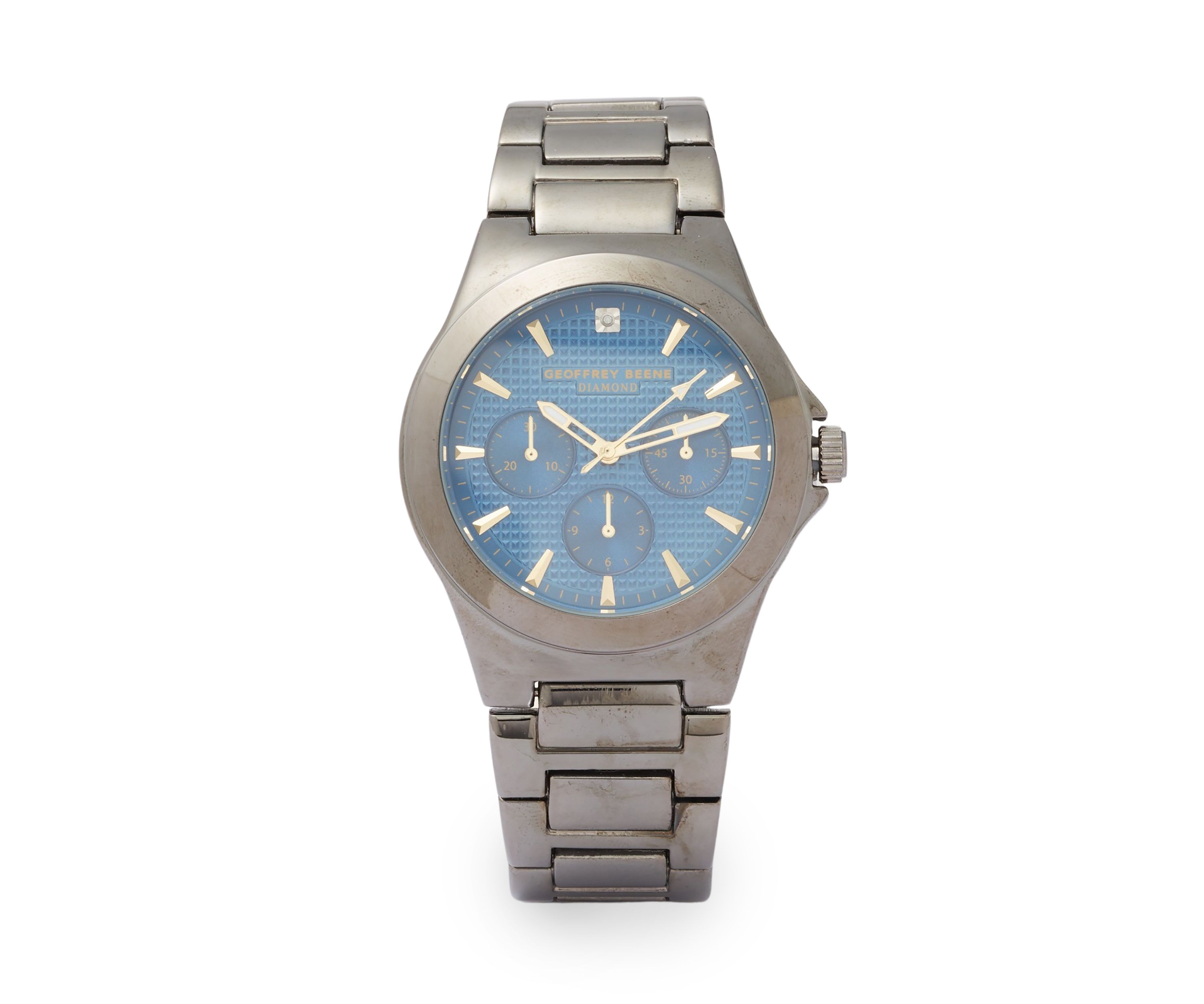 Gunmetal Tone Textured Blue Dial Watch