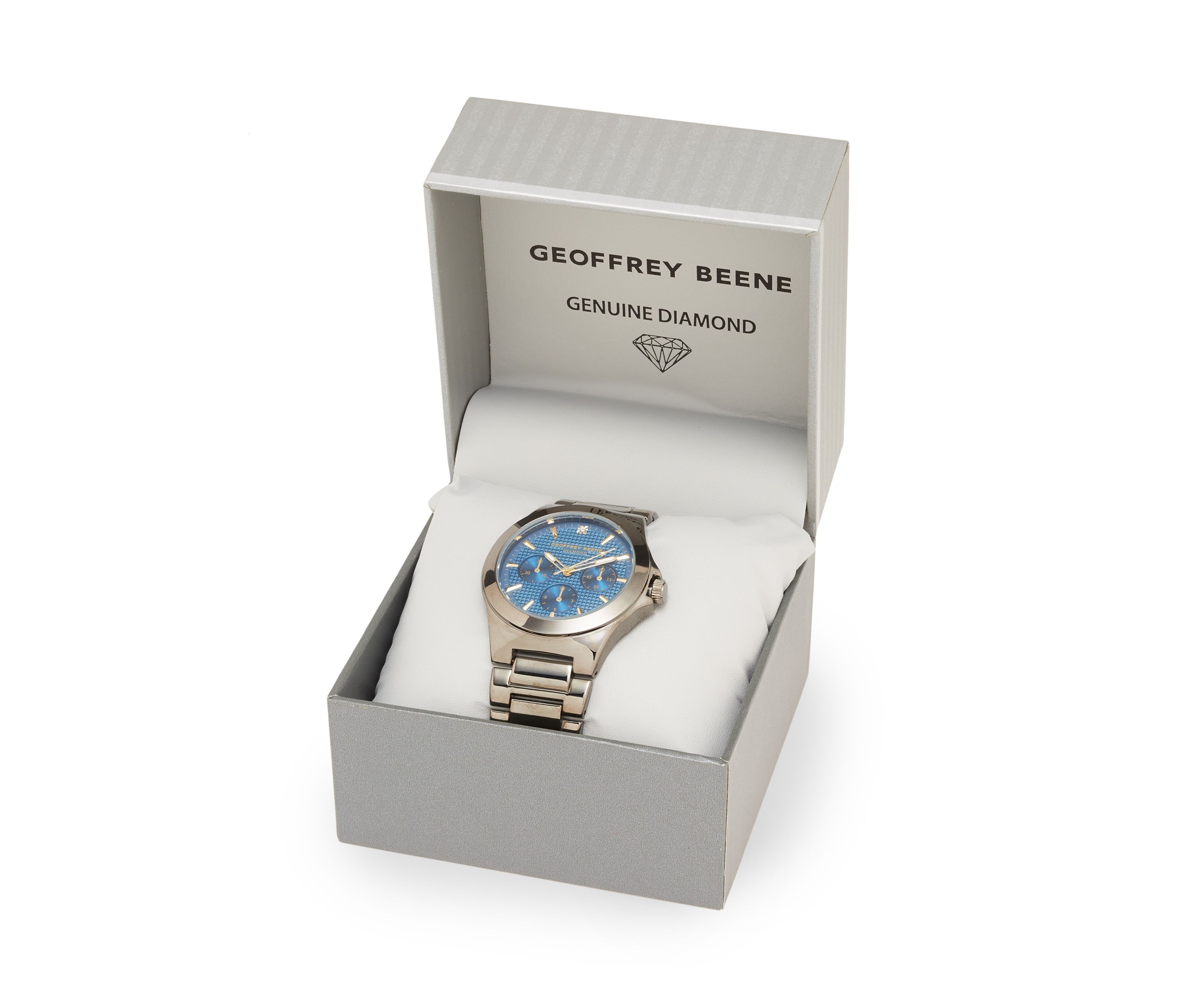 Gunmetal Tone Textured Blue Dial Watch