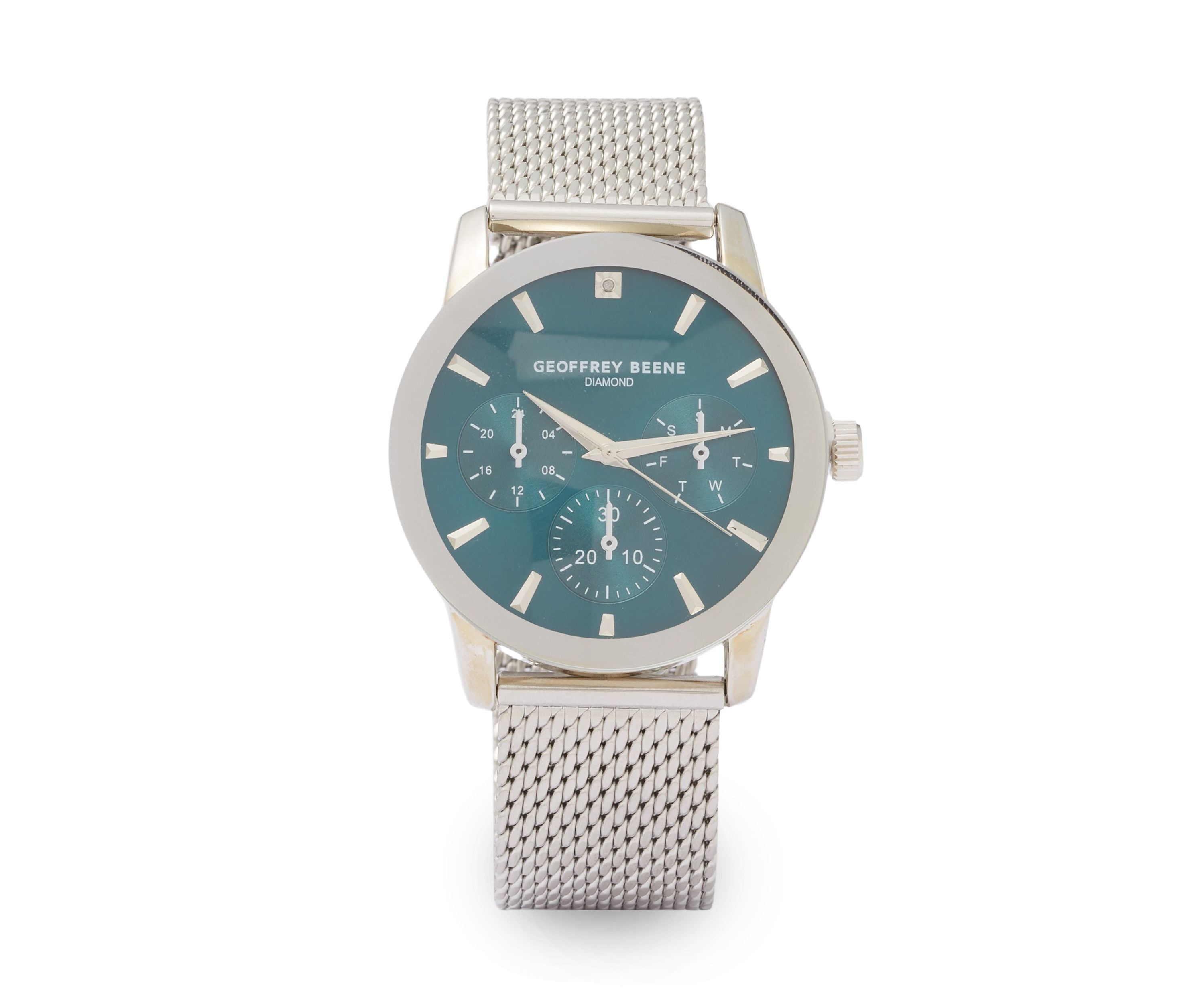Chrome Mesh Band Teal Face Watch