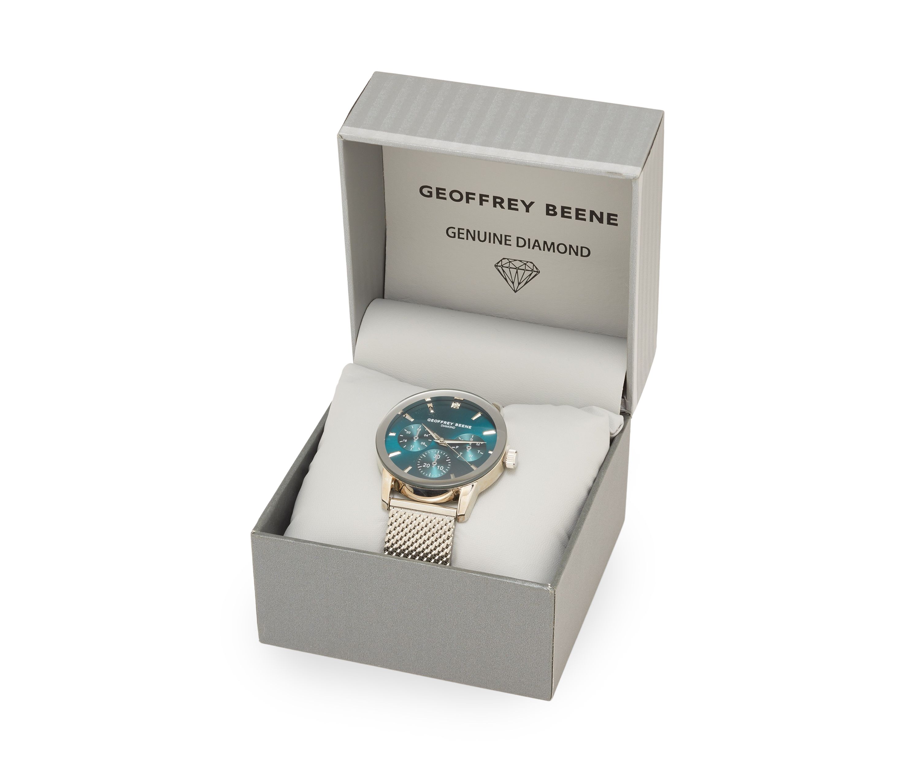 Chrome Mesh Band Teal Face Watch