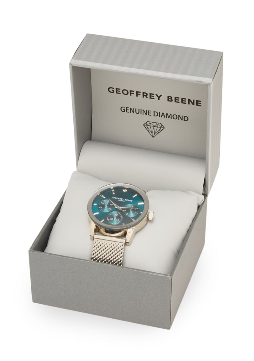 Chrome Mesh Band Teal Face Watch
