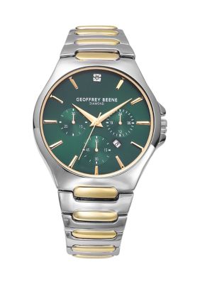 Geoffrey Beene Two Tone Gold Genuine Diamond Green Dial Bracelet Watch ...