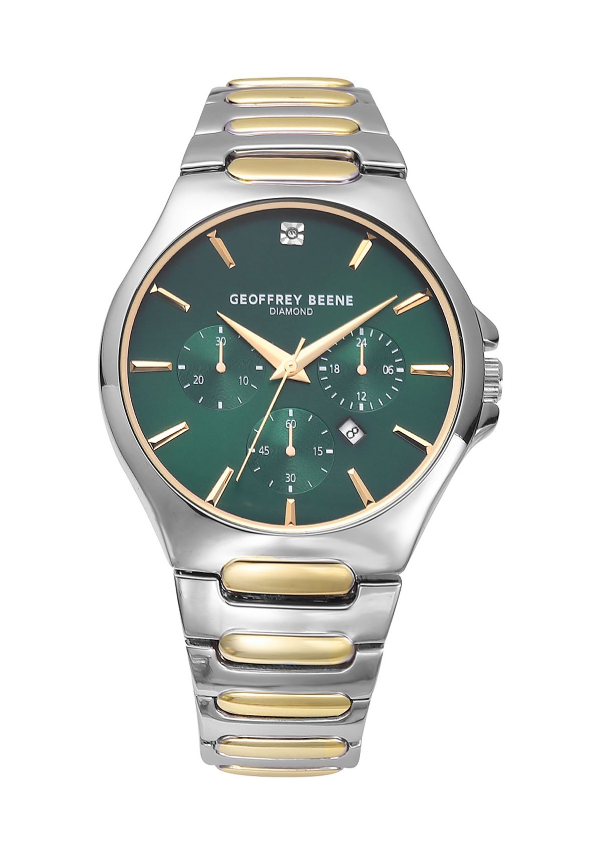Two Tone Gold Genuine Diamond Green Dial Bracelet Watch