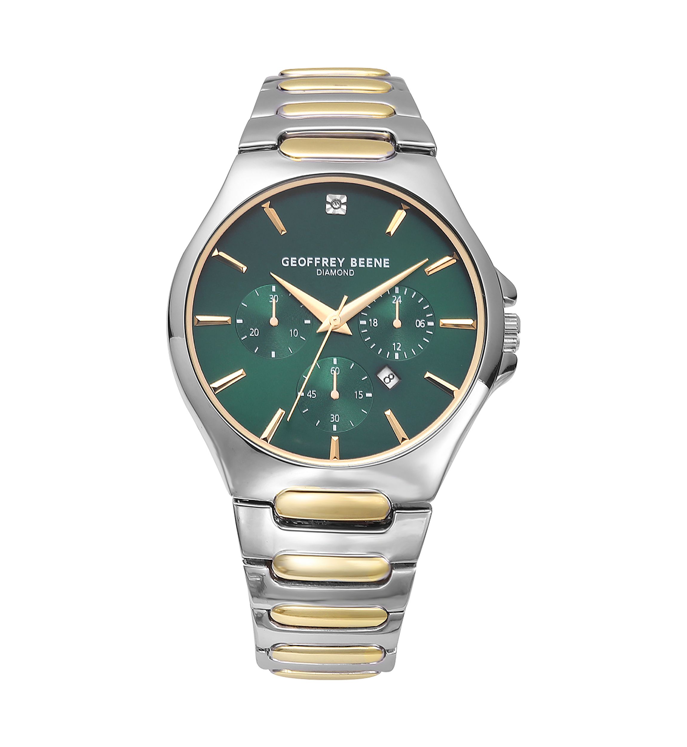 Two Tone Gold Genuine Diamond Green Dial Bracelet Watch
