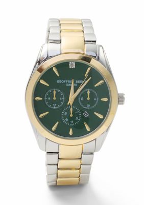 Geoffrey Beene Men's Green Dial Two-Tone Diamond Accent Watch