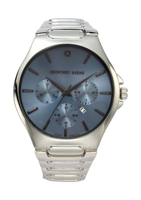 Concepts In Time Men's Silver Tone Integrated Black Diamond Watch