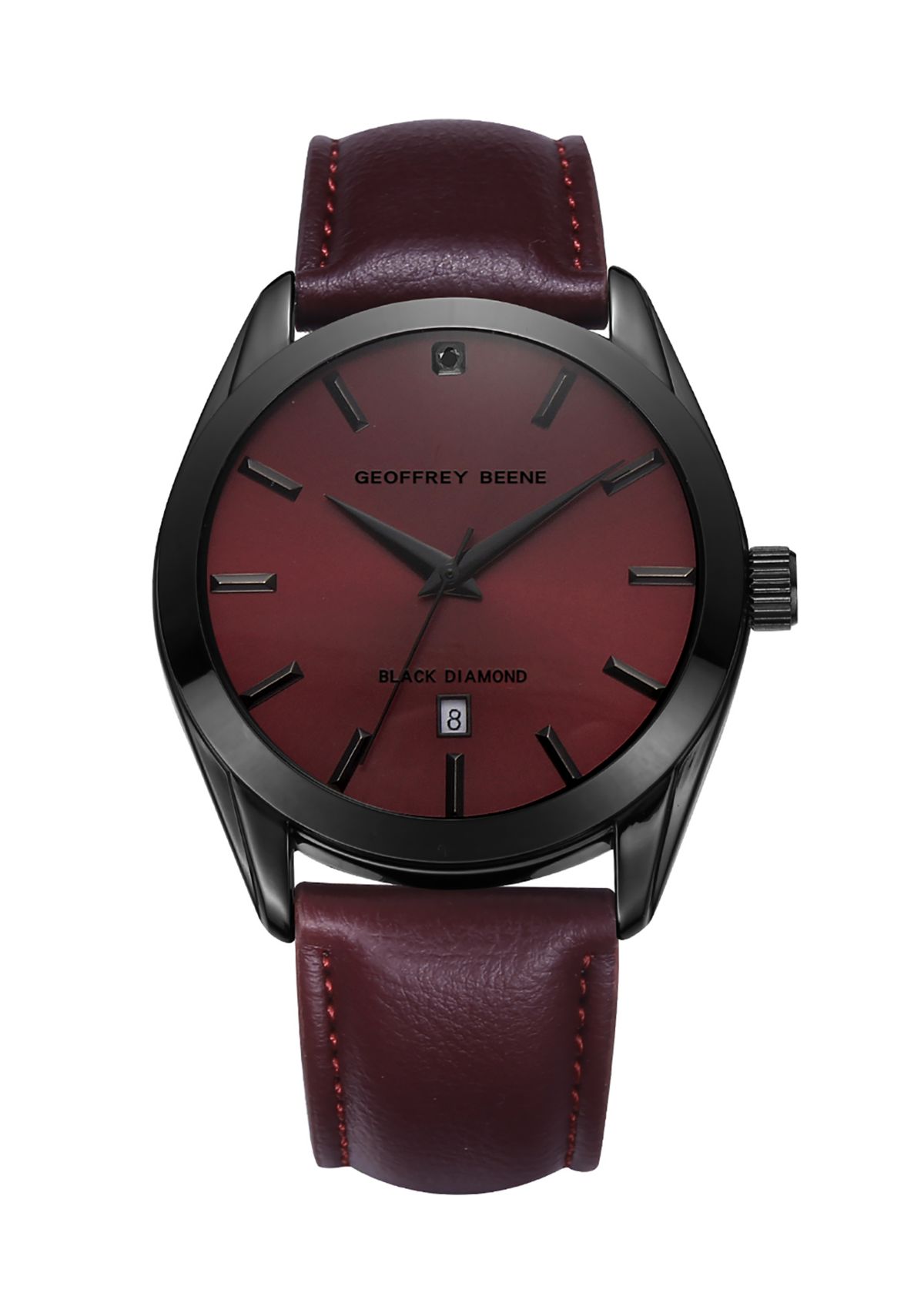 Gunmetal Genuine Black Diamond Dial Maroon Strap Watch